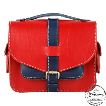 Кожаная  сумка "Виктория" (красная с синим)